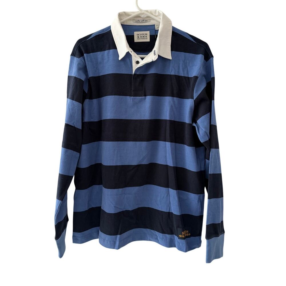 Scotch & Soda Rugby Polo Long Sleeve Striped Blue Men Medium New With Tags